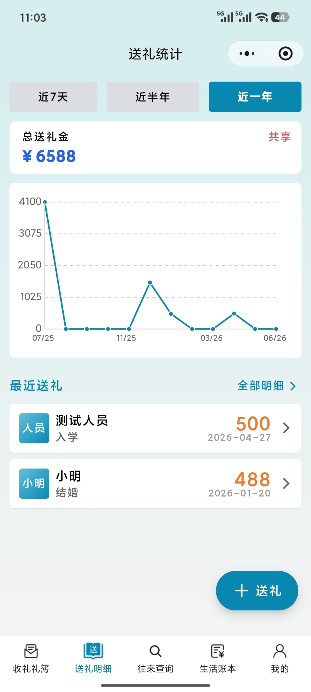 送礼明细截图